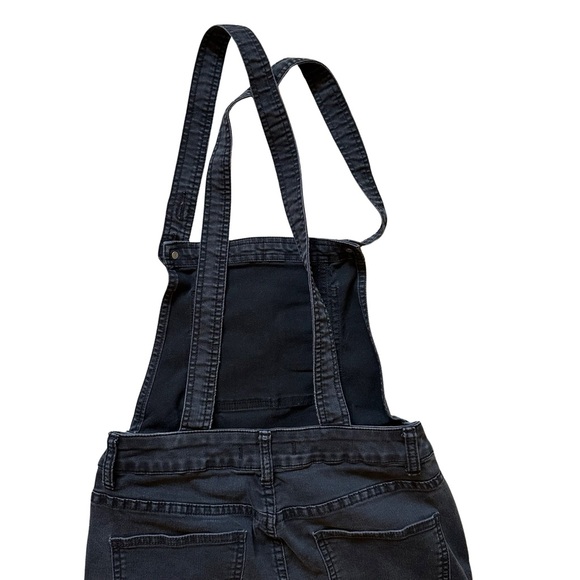 Free People Eclipse Black Bib Overalls Skinny Jean Denim Ankle Stretch - Picture 7 of 10